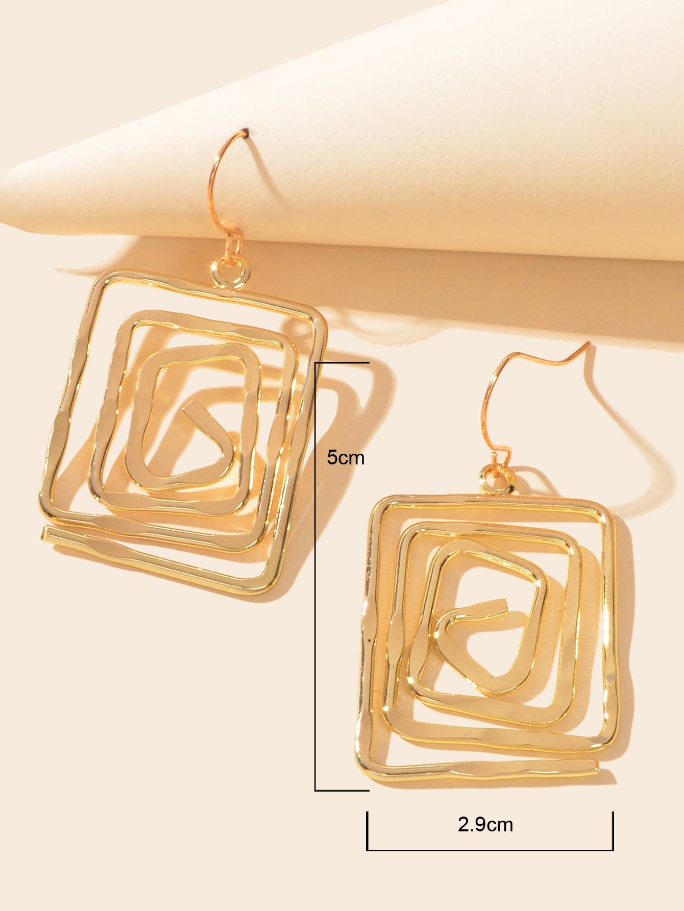 Female Jewelry Fashion Design Gold Plated Hollow Geometric Square Hook Earrings-2