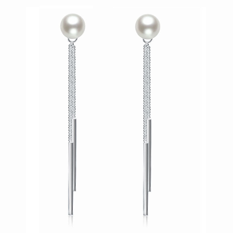 Drop Bridal Wedding 925 Sterling Silver Created Pearl Earrings Bridesmaid Jewelry XFE8133-0