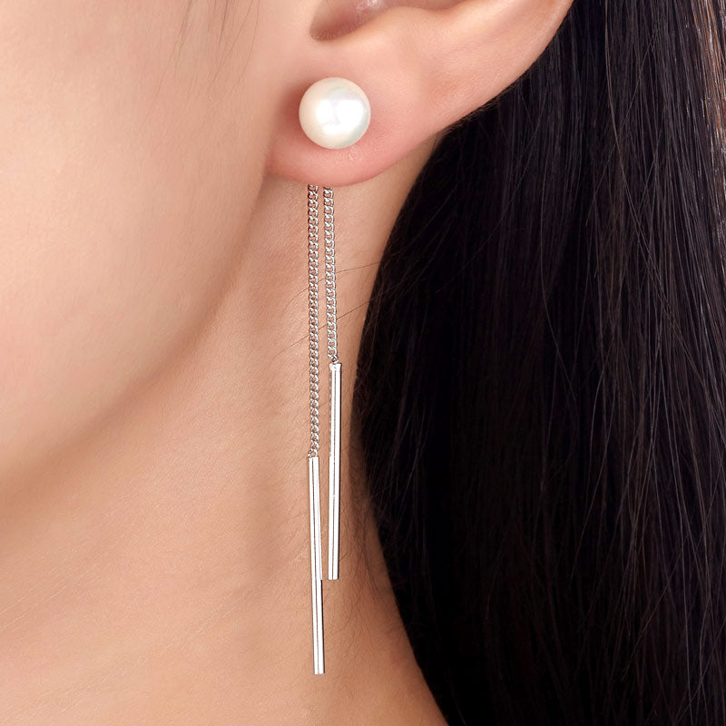 Drop Bridal Wedding 925 Sterling Silver Created Pearl Earrings Bridesmaid Jewelry XFE8133-1