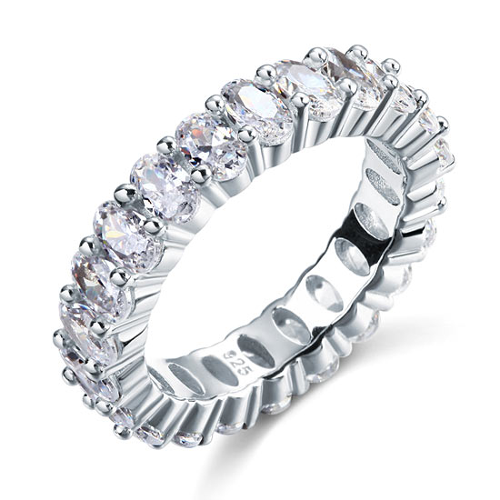 Oval Cut Eternity Solid Sterling 925 Silver Wedding Ring Band Jewelry XFR8069-3
