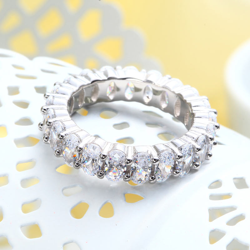 Oval Cut Eternity Solid Sterling 925 Silver Wedding Ring Band Jewelry XFR8069-2