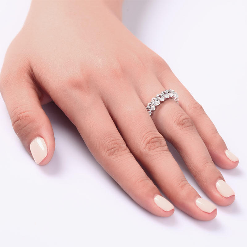 Oval Cut Eternity Solid Sterling 925 Silver Wedding Ring Band Jewelry XFR8069-4
