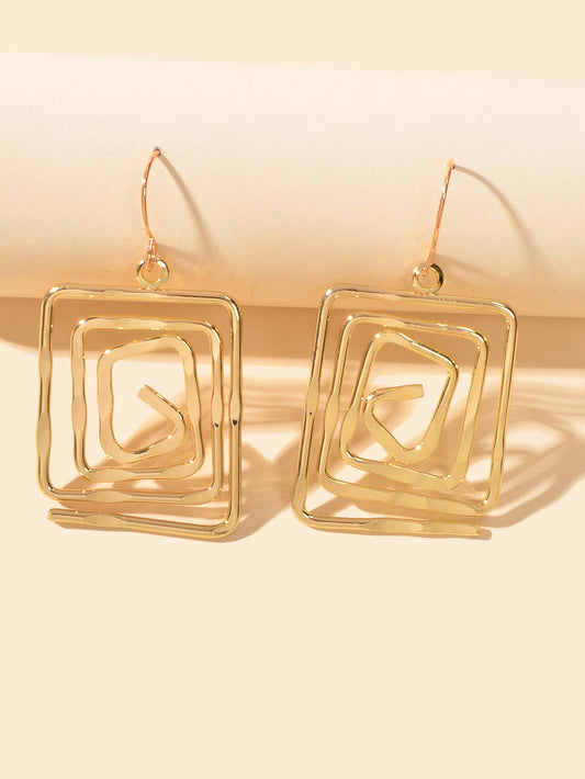 Female Jewelry Fashion Design Gold Plated Hollow Geometric Square Hook Earrings-1