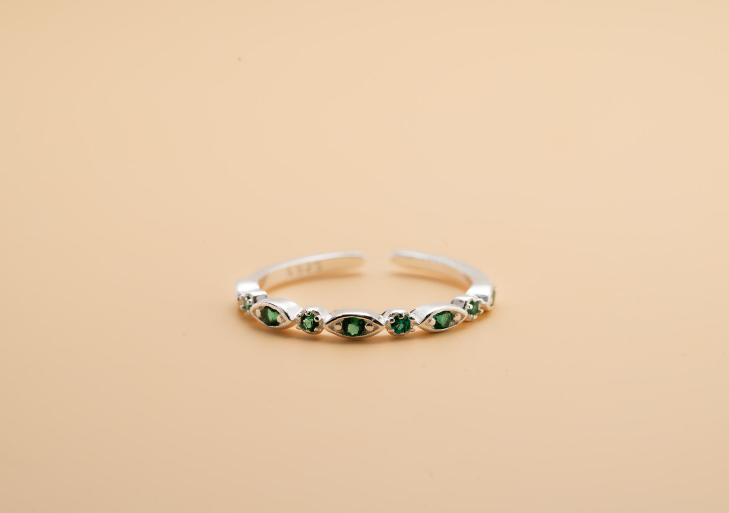 Emerald Elegance Geometric Zircon Ring