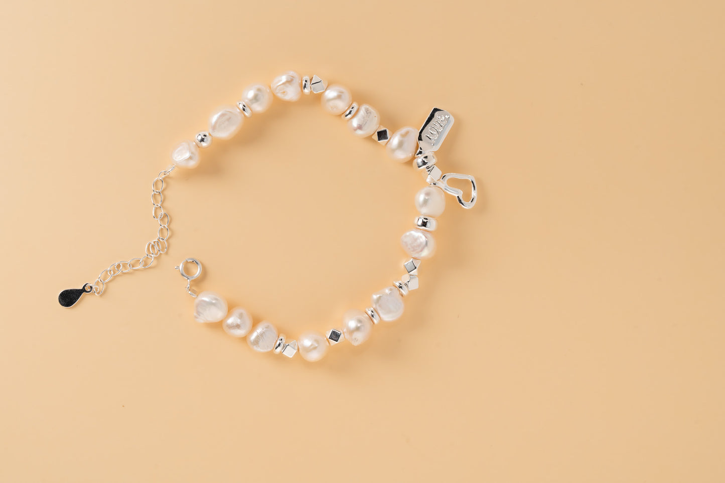 Pearl Love Heart Charm Bracelet