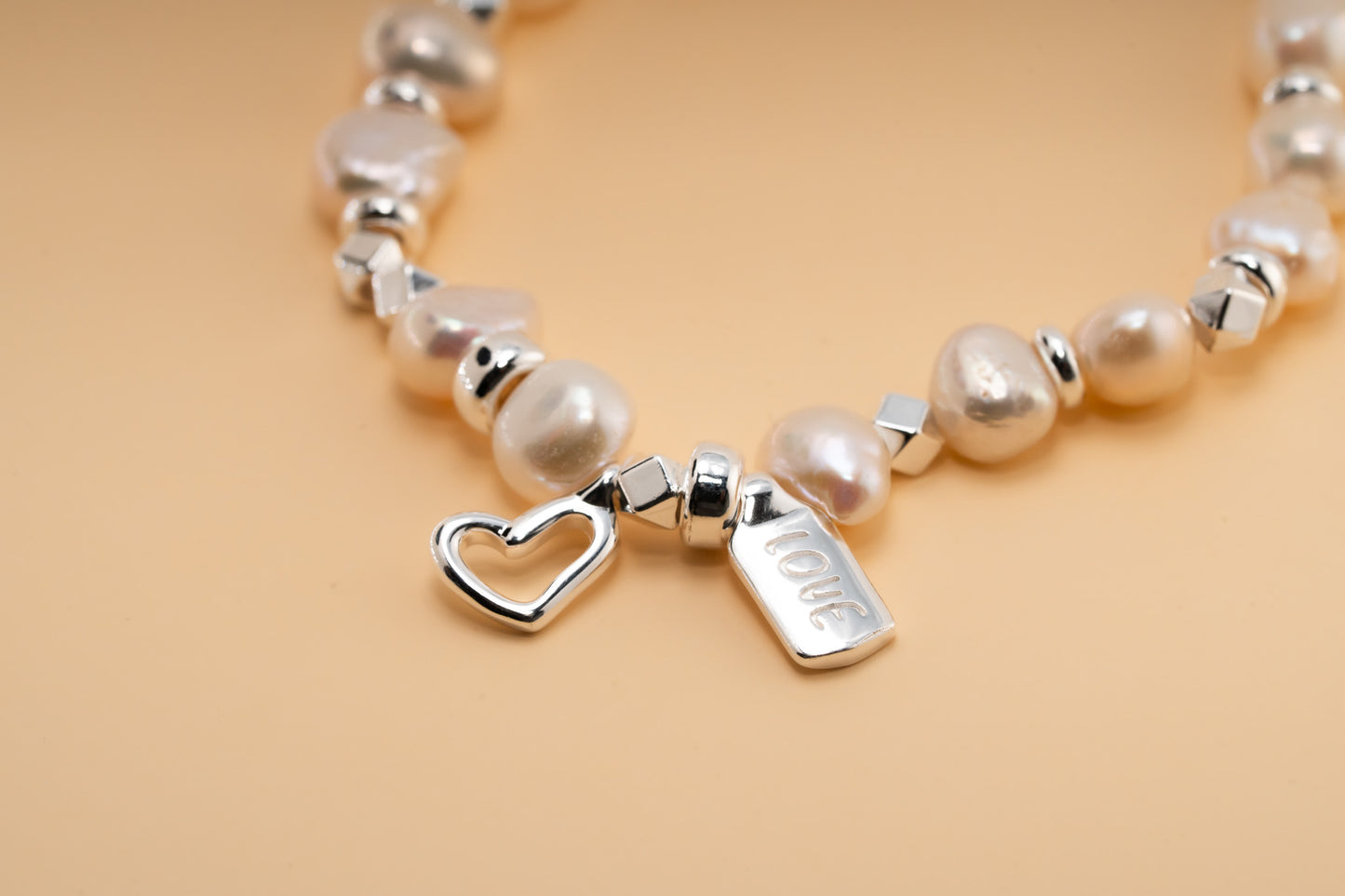 Pearl Love Heart Charm Bracelet