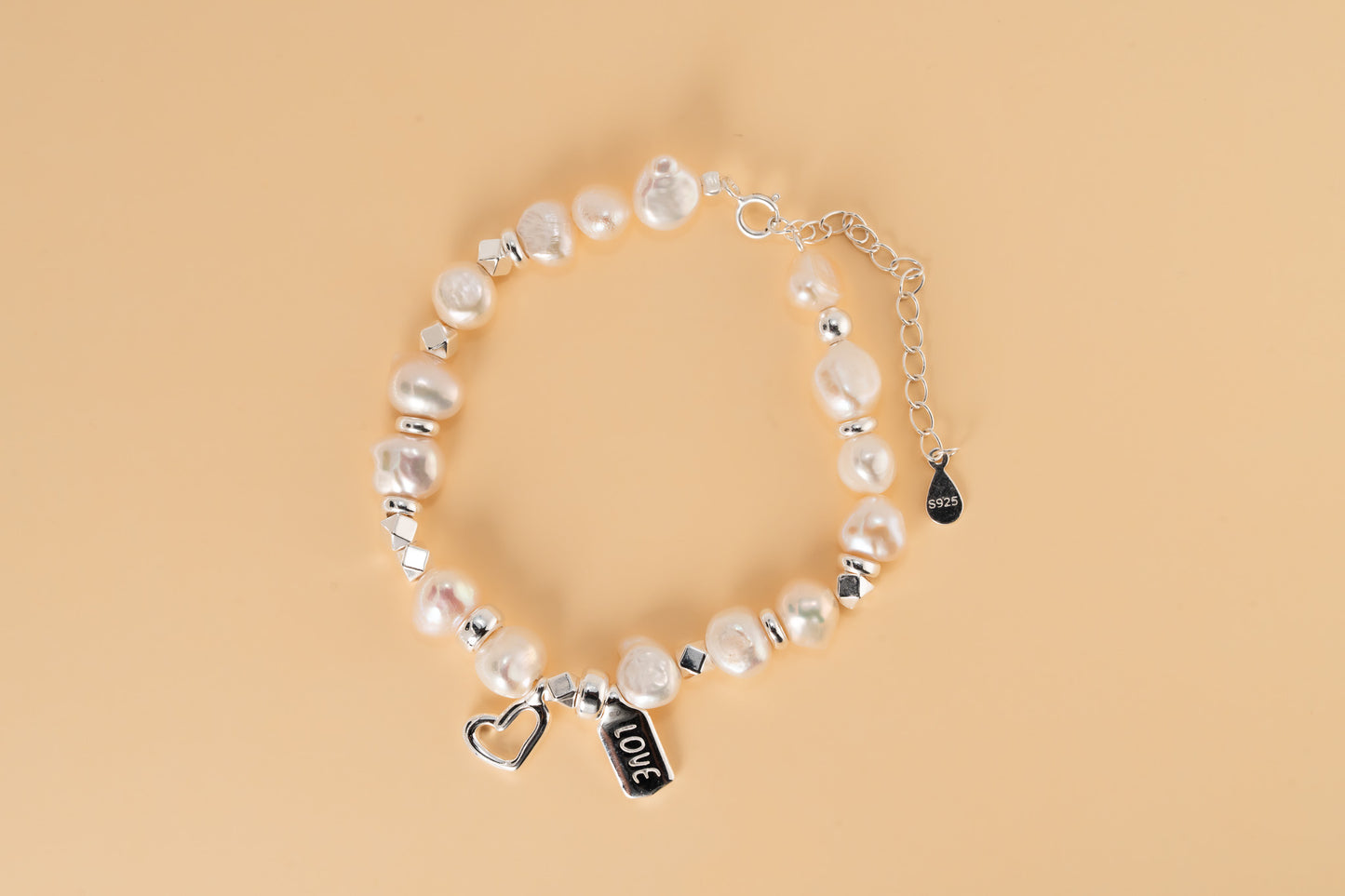 Pearl Love Heart Charm Bracelet