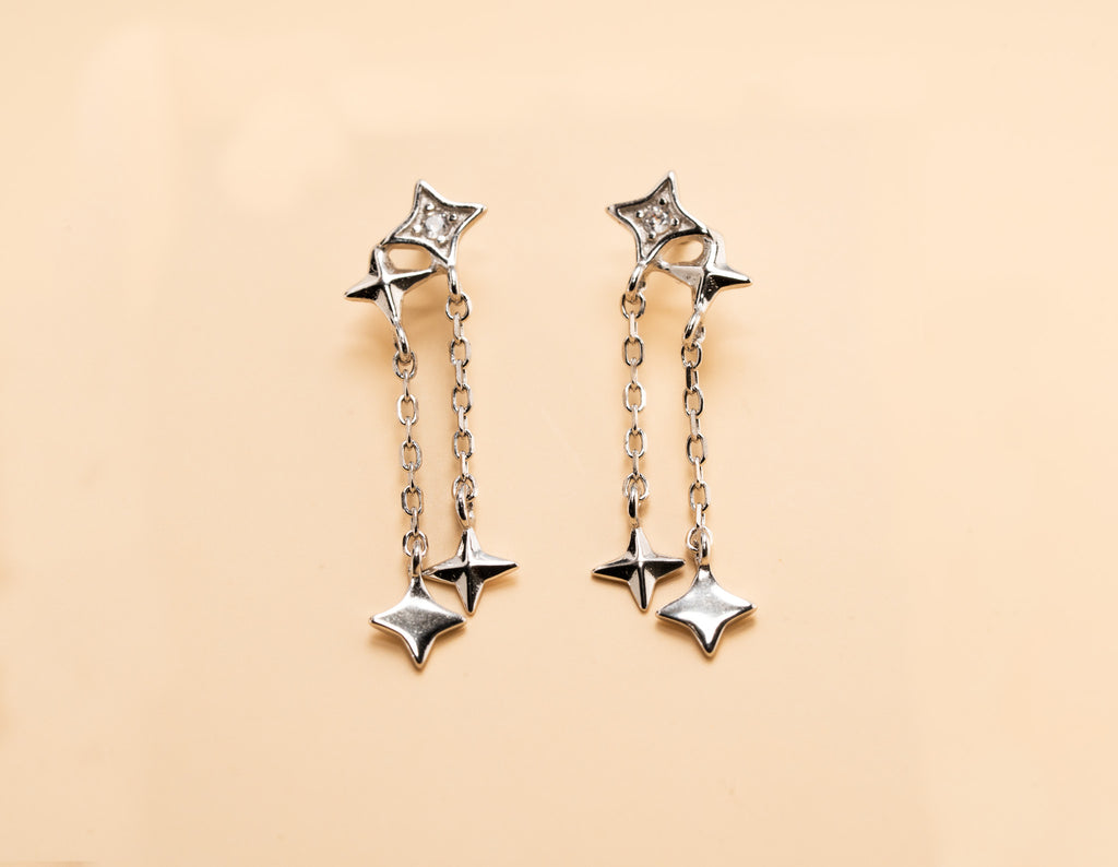 Starry Cascade Zircon Tassel Earrings