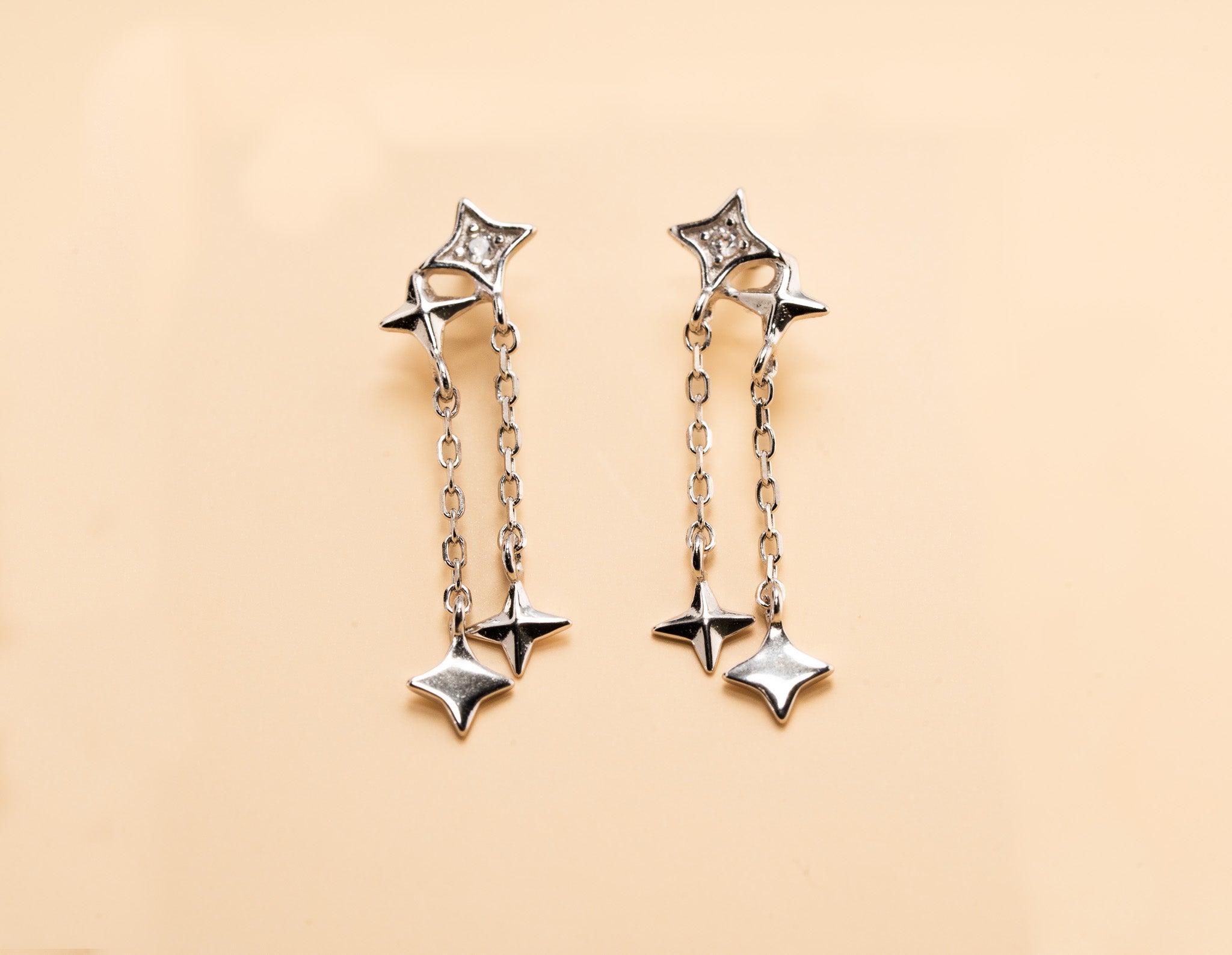 Starry Cascade Zircon Tassel Earrings