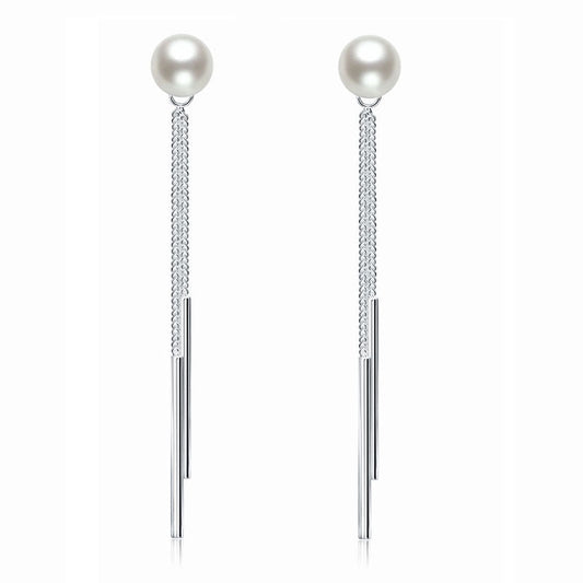 Drop Bridal Wedding 925 Sterling Silver Created Pearl Earrings Bridesmaid Jewelry XFE8133-0