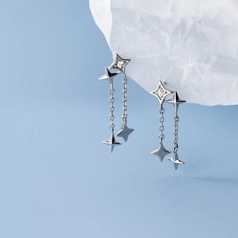 Starry Cascade Zircon Tassel Earrings