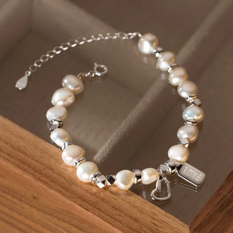 Pearl Love Heart Charm Bracelet