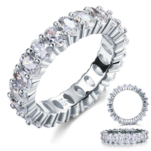 Oval Cut Eternity Solid Sterling 925 Silver Wedding Ring Band Jewelry XFR8069-0